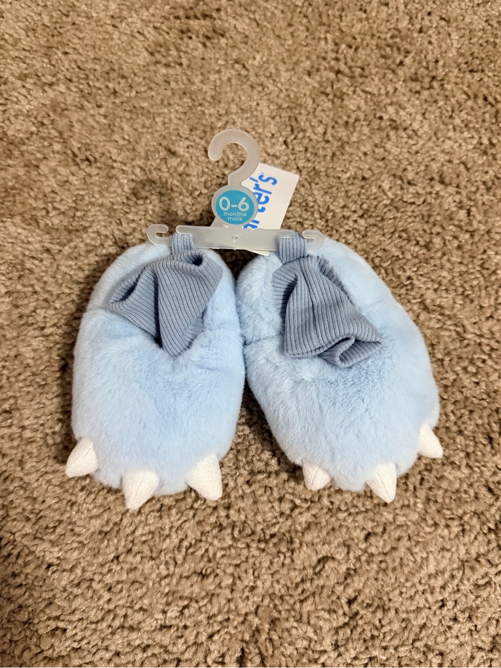 Carter's Light Blue Plush Monster Mittens with White Claws